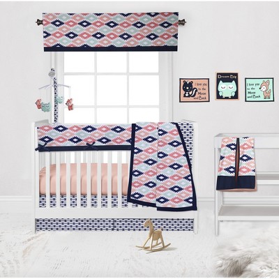 Bacati - Emma Coral Mint Navy 10 pc Crib Bedding Set with Long Rail Guard Cover