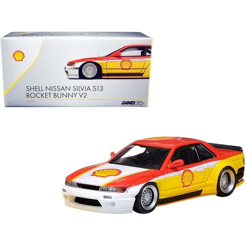 Nissan Silvia S13 Rocket Bunny V2 RHD (Right Hand Drive) Yellow and Red with White "Shell" 1/64 Diecast Model Car by Inno Models, 1 of 4
