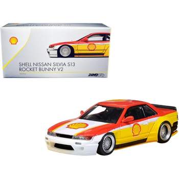 Nissan Silvia S13 Rocket Bunny V2 RHD (Right Hand Drive) Yellow and Red with White "Shell" 1/64 Diecast Model Car by Inno Models
