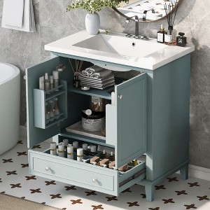 TIRAMISUBEST 30" Bathroom Vanity with Ceramic Sink Combo, Multi-functional Bathroom Cabinet with 2 Doors, 1 Drawer and Adjustable Shelf - 1 of 4