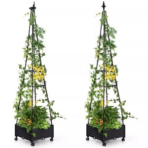 Tangkula 2PCS 81" Garden Obelisk Trellis for Climbing Plants Tall Plant Support w/ Wheels - 1 of 4