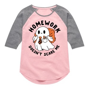 Girls' - Instant Message - Homework Ghost Shirt Tail Raglan Graphic T-shirt - 1 of 4