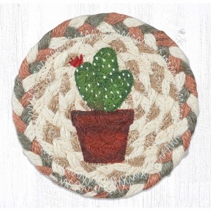 Earth Rugs Cacti 1 Printed Coaster – 5"x5" Braided Jute Square, Southwestern Succulent Accent - 1 of 3