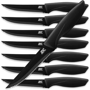 Stainless Steel Serrated Steak Knife Set of 6, BuyGo Gold Color Heavy Duty Dinner Table Knives for Cutting Meat, Beef, 8.6 inch, Dishwasher Safe