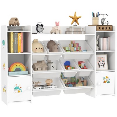 Qaba Kids Toy Storage Organizer, Toy Organizers and Storage with Bookshelf, 8 Removable Storage Bins, for Playroom, Nursery, Room, White