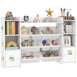 Qaba Kids Toy Storage Organizer, Toy Organizers and Storage with Bookshelf, 8 Removable Storage Bins, for Playroom, Nursery, Room, White - 1 of 4