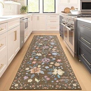 Boho Floral Rug, Washable Soft Low-Pile Non-Shedding Carpet for Living Room, Bedroom, Nursery, Kitchen, Dining, Indoor Use - 1 of 4