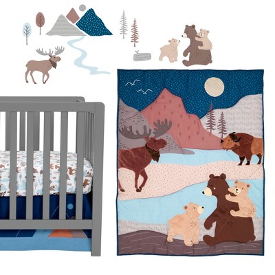 Lambs & Ivy Big Sky Blue/Brown Woodland Animals 4-Piece Baby Crib Bedding Set