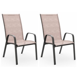 Hyleory 2PCS Patio Stackable Dining Chairs with Curved Armrests & Quick-Drying Fabric - 1 of 4