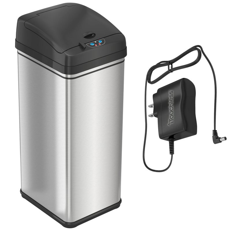 iTouchless Sensor Kitchen Trash Can with AC Adapter and AbsorbX Odor Filter 13 Gallon Silver Stainless Steel, 1 of 7