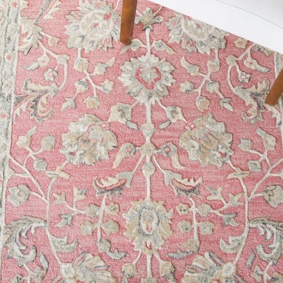 Ivory and Pink Floral Hand-Tufted Wool Area Rug 4' x 6'
