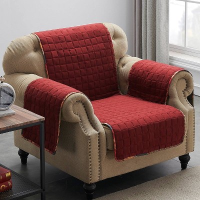 Gold Rush Quilted Armchair Protector in Mineral Red and Rosewood