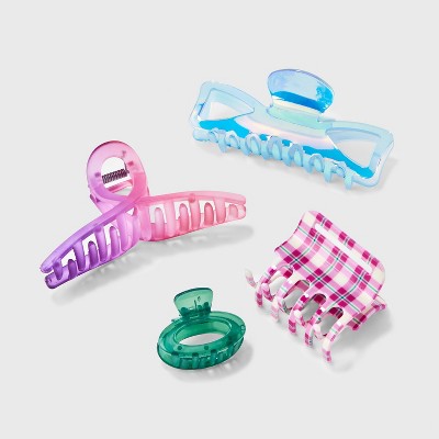 Girls&#39; 4pk Assorted Plaid Printed Claw Clips - art class&#8482;