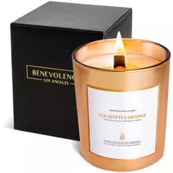 Benevolence LA Premium Scented Wood Wicked Candles In Gold Glass Jar with Eucalyptus & Orange Scent - 6 oz 