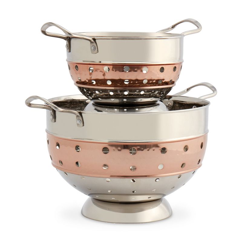 Lexi Home 2-Piece Stainless Steel Copper Hammered Colander Set, 1 of 5