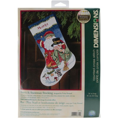 Dimensions Counted Cross Stitch Kit 16" Long-Santa & Snowman Stocking (14 Count)