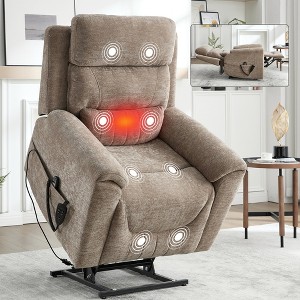 ChicFurnit Living Room Chair Arm Accent Chair Power Recliner with Dual Motor Lift Assist Massage Vibration Cup Holder, 30.31"*25.59"*22.04" - 1 of 4