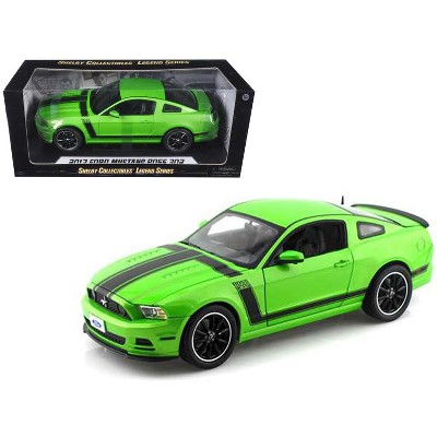 2013 Ford Mustang Boss 302 Green with Black Stripes 1/18 Diecast Model Car by Shelby Collectibles