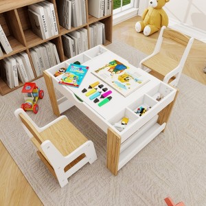 KWPZQEB Kids 2 in 1 Play Table with 7 Storage Compartments with Lego and Duplo Bricks, Built in Plate Compatible, Modern Activity Learning Table - 1 of 4