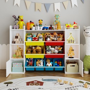 Kids Toy Storage Organizer with 8 Removable Toy Bins, Bookshelf & 2 Storage Cubbies – Playroom, Bedroom & Classroom Organization, White - 1 of 4