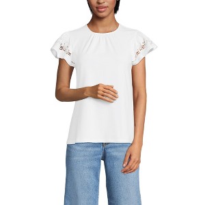 Lands' End Women's Lightweight Jersey Crew Neck Ruffle Sleeve Flowy Top - 1 of 4