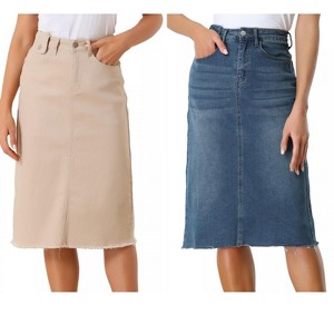 Allegra K Women's Casual High Waist Back Vent Short Denim Skirt 2 Packs - 1 of 4