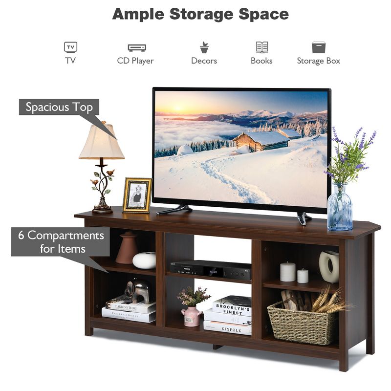 Costway TV Stand 58 inch Entertainment Media Console Center Up to 65 inch Coffee or Black with 2 Tiers, 5 of 11