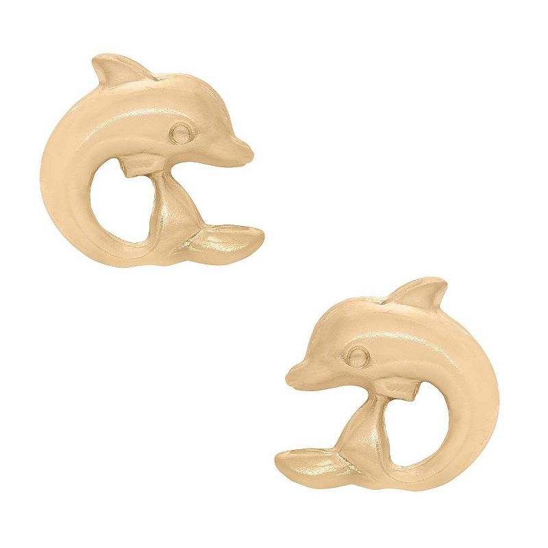 Tiara Kid's Dolphin Stud Earrings in 14K Gold, 2 of 4