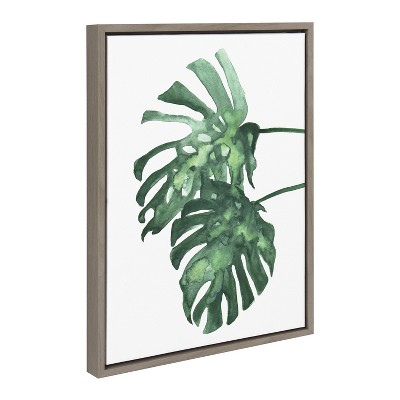 Green Monstera Leaves Framed Canvas Wall Art, 18x24
