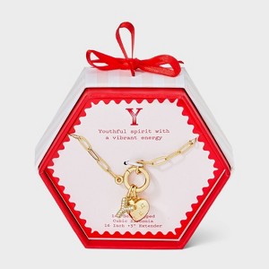 14K Gold Dipped Cubic Zirconia Puffy Heart Charm Initial Necklace - A New Day™ Gold - 1 of 4