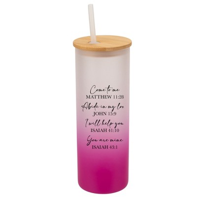 Elanze Designs Come To Me Abide In My Love His Word Wrap-Around Design 25 Ounce Frosted Gradient Glass On-The-Go Coffee Travel Skinny Tumbler Mug Cup,