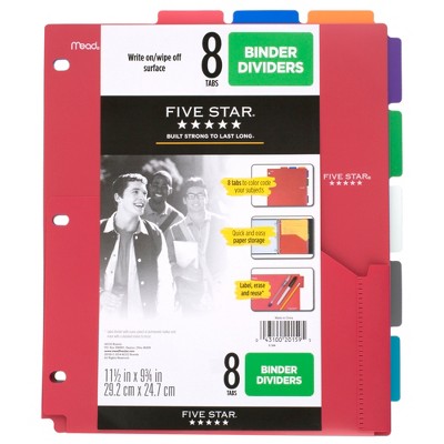 Five Star 8-Tab Binder Dividers with Pocket Multicolor