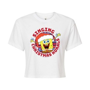 Women's - SpongeBob SquarePants - Singing Christmas Korals Cropped Graphic T-Shirt - 1 of 4