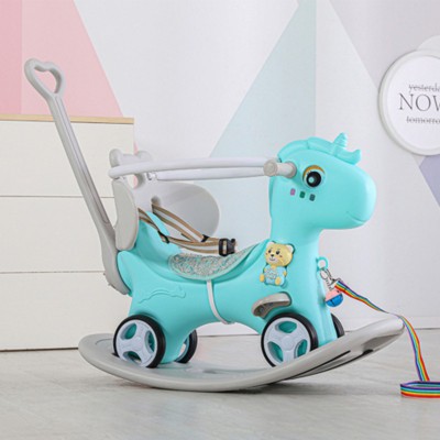INFURNIC Baby Walkers Rocking Horse for Toddlers Balance Bike Ride On Toys with Push Handle Backrest Balance Board Unicorn, Blue, 26.7"*12.6"*27.5"