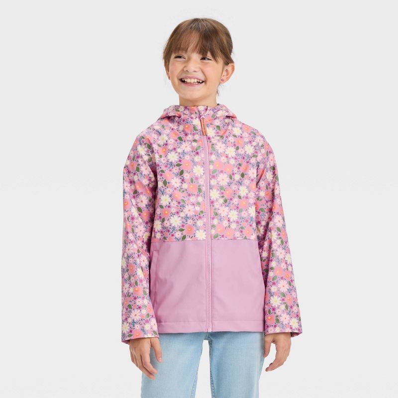 Girls' Floral Printed Rain Coat - Cat & Jack™ Lavender, 1 of 5
