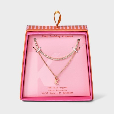 14K Gold Dipped Cubic Zirconia Initial Necklace Set 2pc - A New Day™ Gold