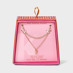 14K Gold Dipped Cubic Zirconia Initial Necklace Set 2pc - A New Day™ Gold - 1 of 3