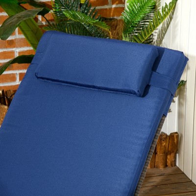 Outsunny Blue Cushioned Wicker Chaise Lounge Set with Adjustable Backrest