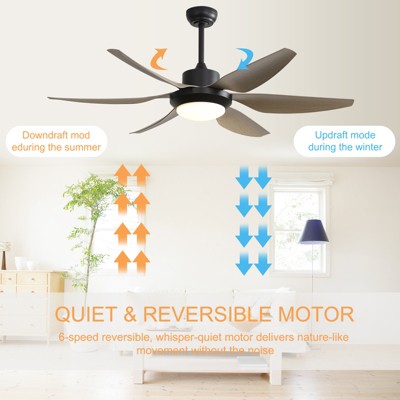 54" Ceiling Fans with Lights Remote Control 6 ABS Blades Reversible DC Motor Dimmable LED Light Modern Ceiling Fan for Bedrooms, Living Room, Patio