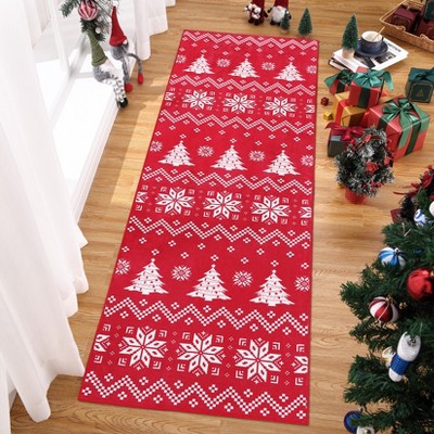 Coucheta Christmas Tree Doormat & Area Rug, Washable Low Pile Non-Slip Carpet, Holiday Mat for Entryway, Bedroom, Living Room & Indoor Festive Decor