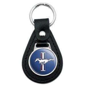 Ford Mustang Logo Black Leather Keychain - 1 of 4