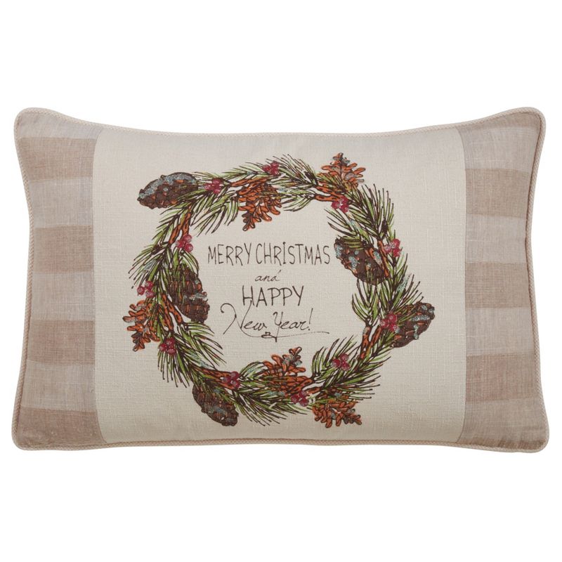 Saro Lifestyle Merry Christmas and Happy New Year Poly Filled Pillow, 1 of 3