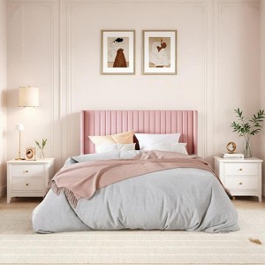 Allewie Bed Platform Frame/Velvet Upholstered Bed Frame with Vertical Channel Tufted Headboard/Strong Wooden Slats/Box Spring Optional - 1 of 4