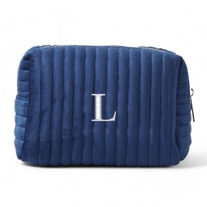 Personalization Mall Embroidered Initial Small Navy Velvet Makeup Bag - 1 of 1