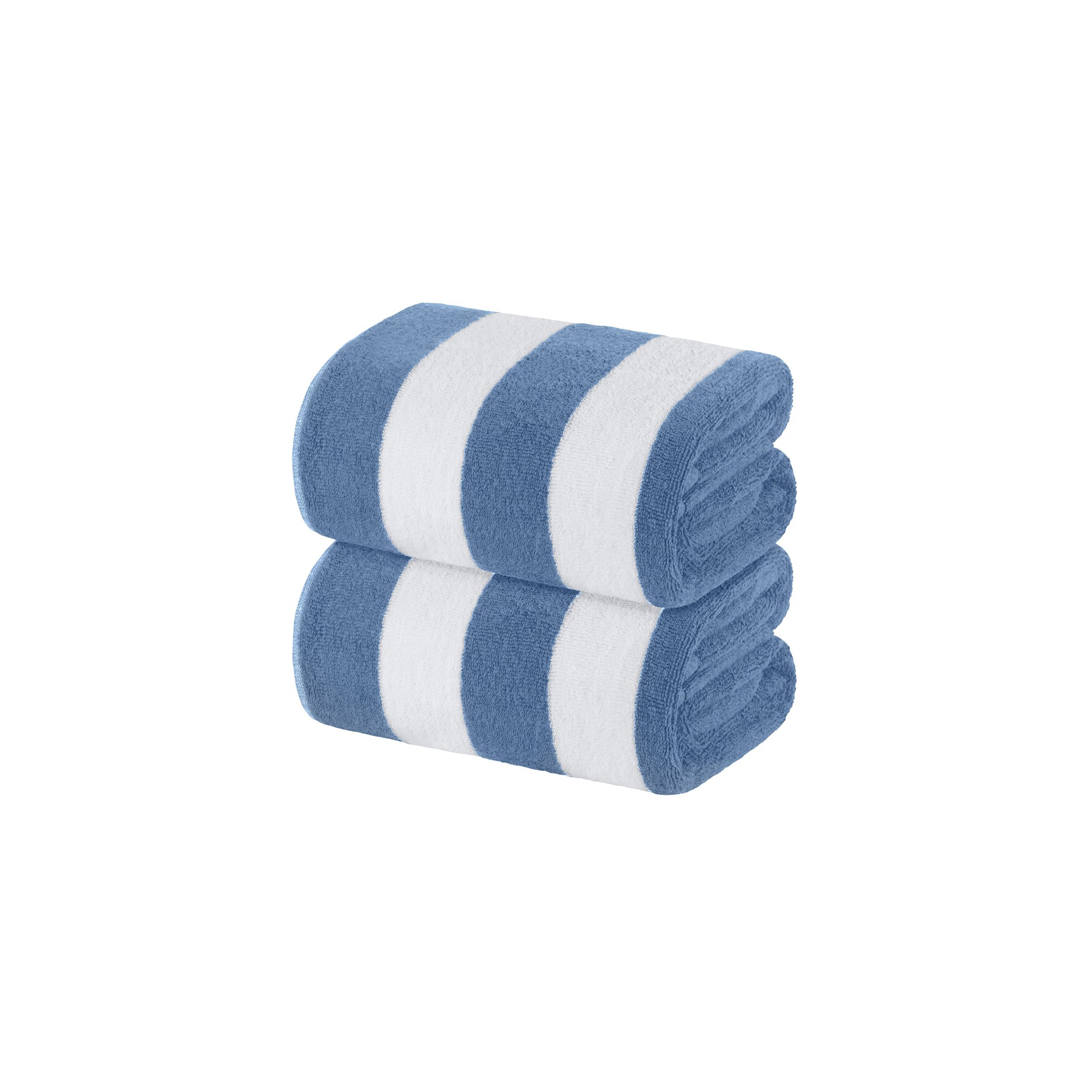 White Classic 100% Cotton Cabana Striped Oversized Beach Towels Set of 2 - 35x70" Light Blue
