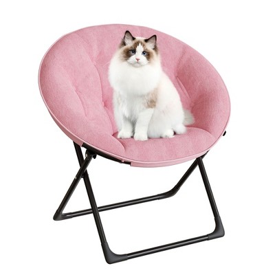 Comfy Oversized Saucer Chair for Adults, Soft Faux Fur Plush Folding Moon Chair, Metal Frame Reading Lounge Chair for Bedroom Living Room Dorm Office