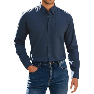 INSPIRE CHIC Men's Long Sleeve Button Down Collar Regular Fit Business Oxford Dress Shirt - 1 of 4