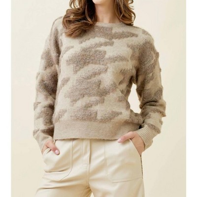 Women's Houndstooth Fuzzy Pullover Sweater - mystree