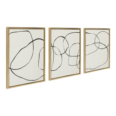 Kate and Laurel Sylvie Dancing Circles BW Framed Canvas by Teju Reval of SnazzyHues