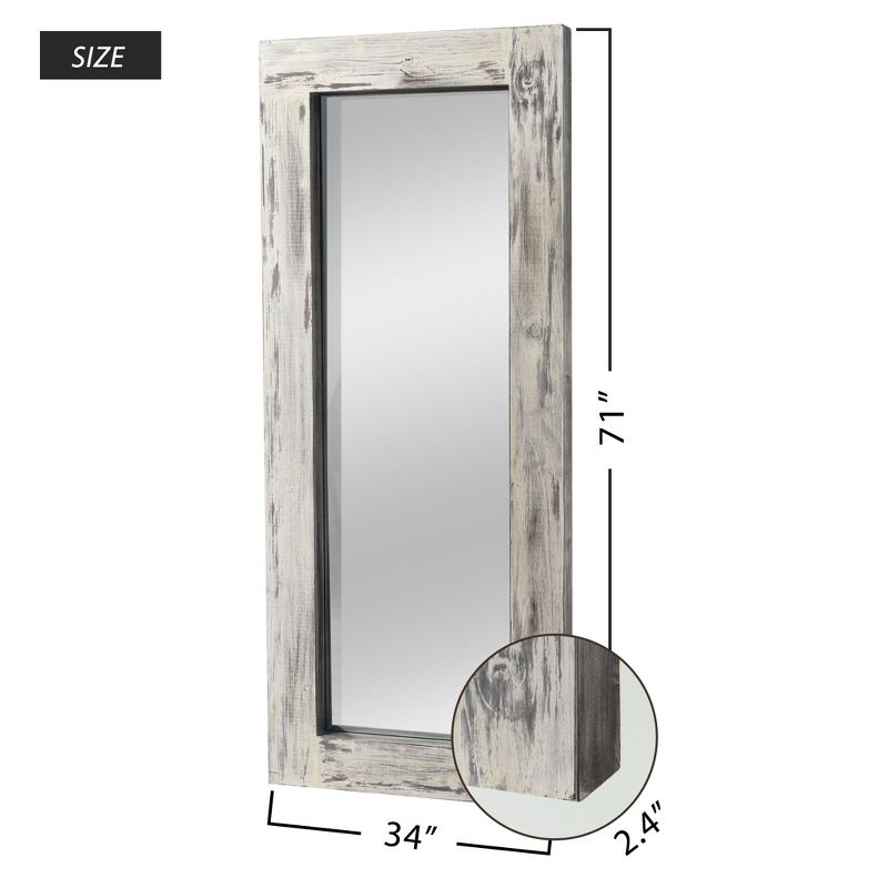 Neutypechic Vintage Full Length Tempered Mirror with Wide Edge Solid Wood and Back Hooks 71"x32" - Weathered White, 3 of 6